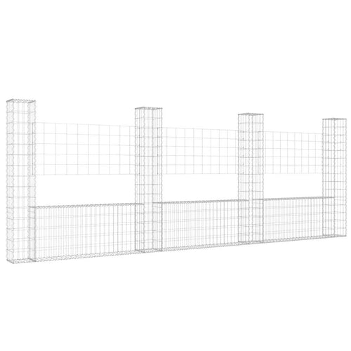 Cesto Gabbione a U con 4 Pali in Ferro 380x20x150 cm