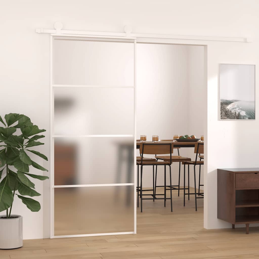 Porta Scorrevole in Vetro ESG e Alluminio 90x205 cm Bianca