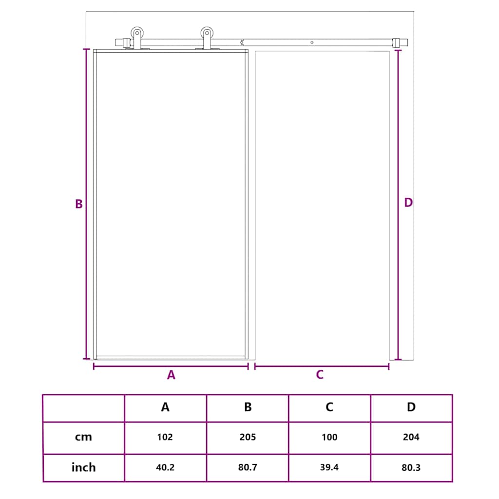 Porta Scorrevole in Vetro ESG e Alluminio 102,5x205 cm Nera