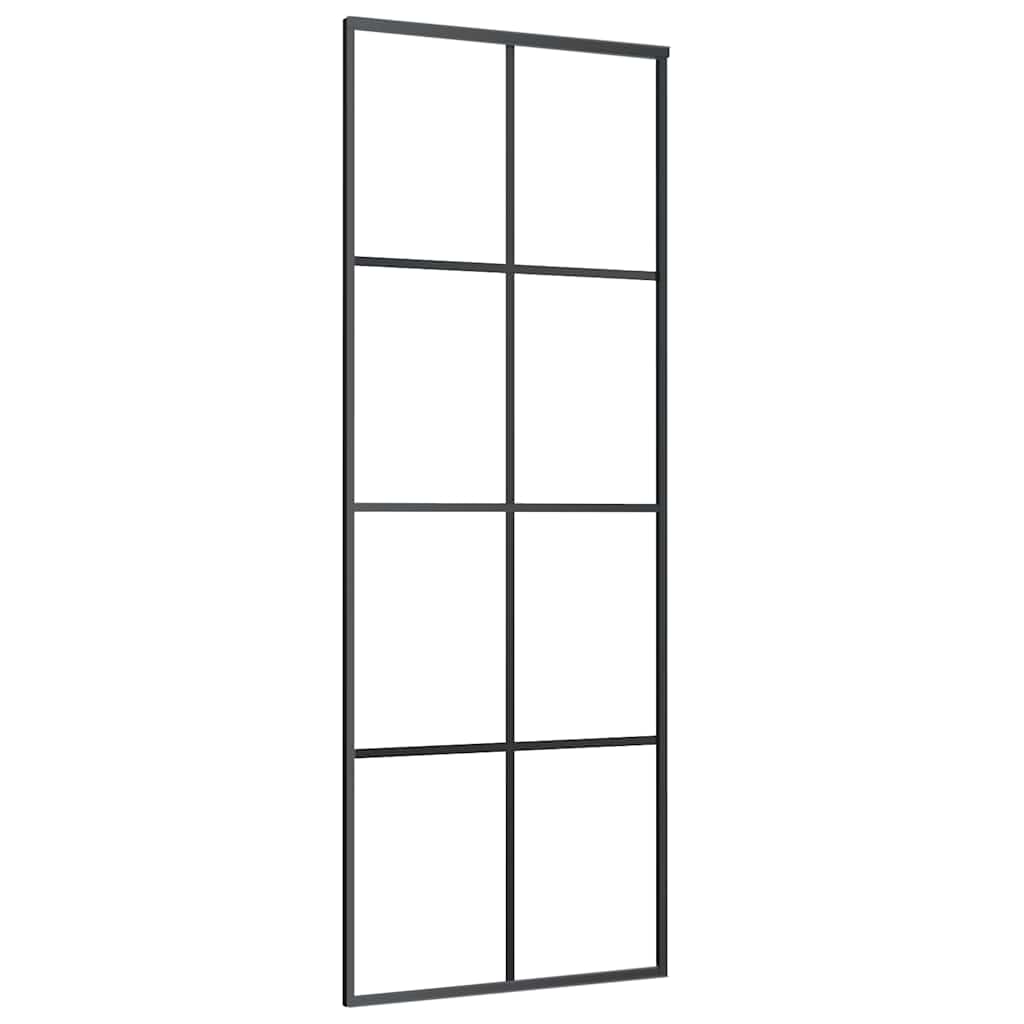 Porta Scorrevole Nera 76x205 cm in Vetro ESG e Alluminio