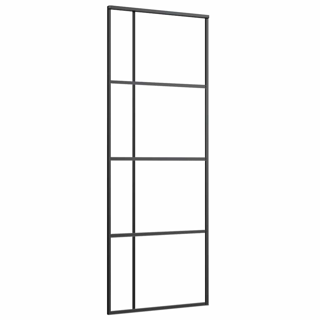 Porta Scorrevole in Vetro ESG e Alluminio 76x205 cm Nera