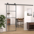 Porta Scorrevole in Vetro ESG e Alluminio 76x205 cm Nera