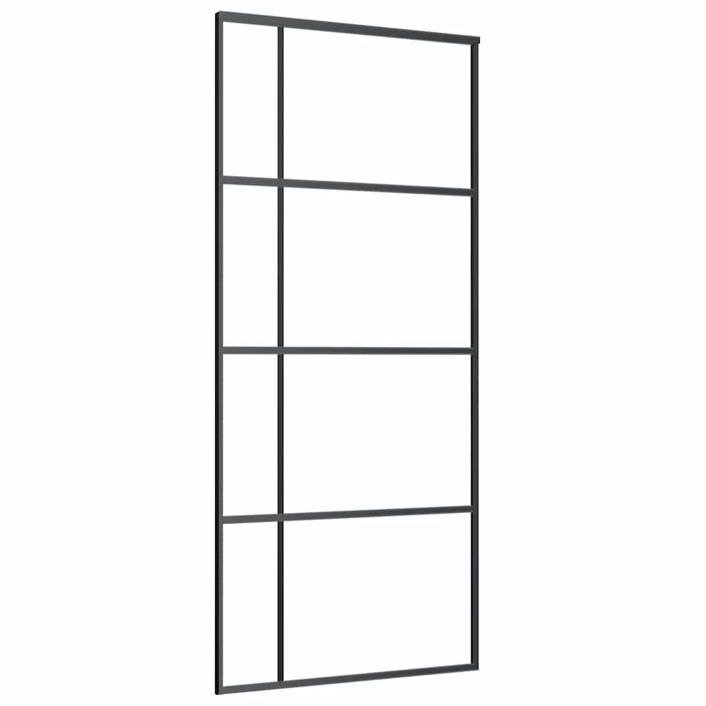 Porta Scorrevole in Vetro ESG e Alluminio 90x205 cm Nera