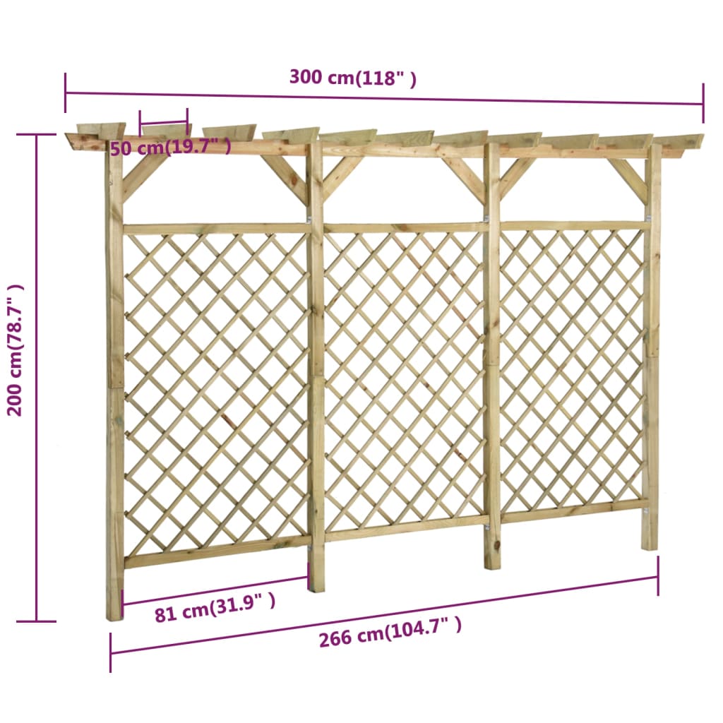 Recinzione a Traliccio con Pergolato 300x50x200cm Legno di Pino Impregnato