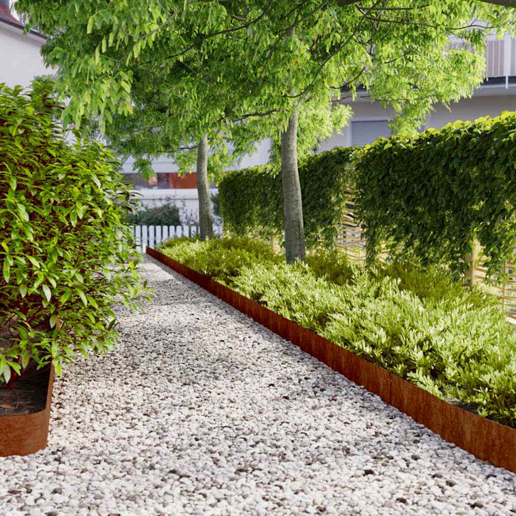 Bordure per Prato 10 pz 15x103 cm Flessibili in Acciaio Corten