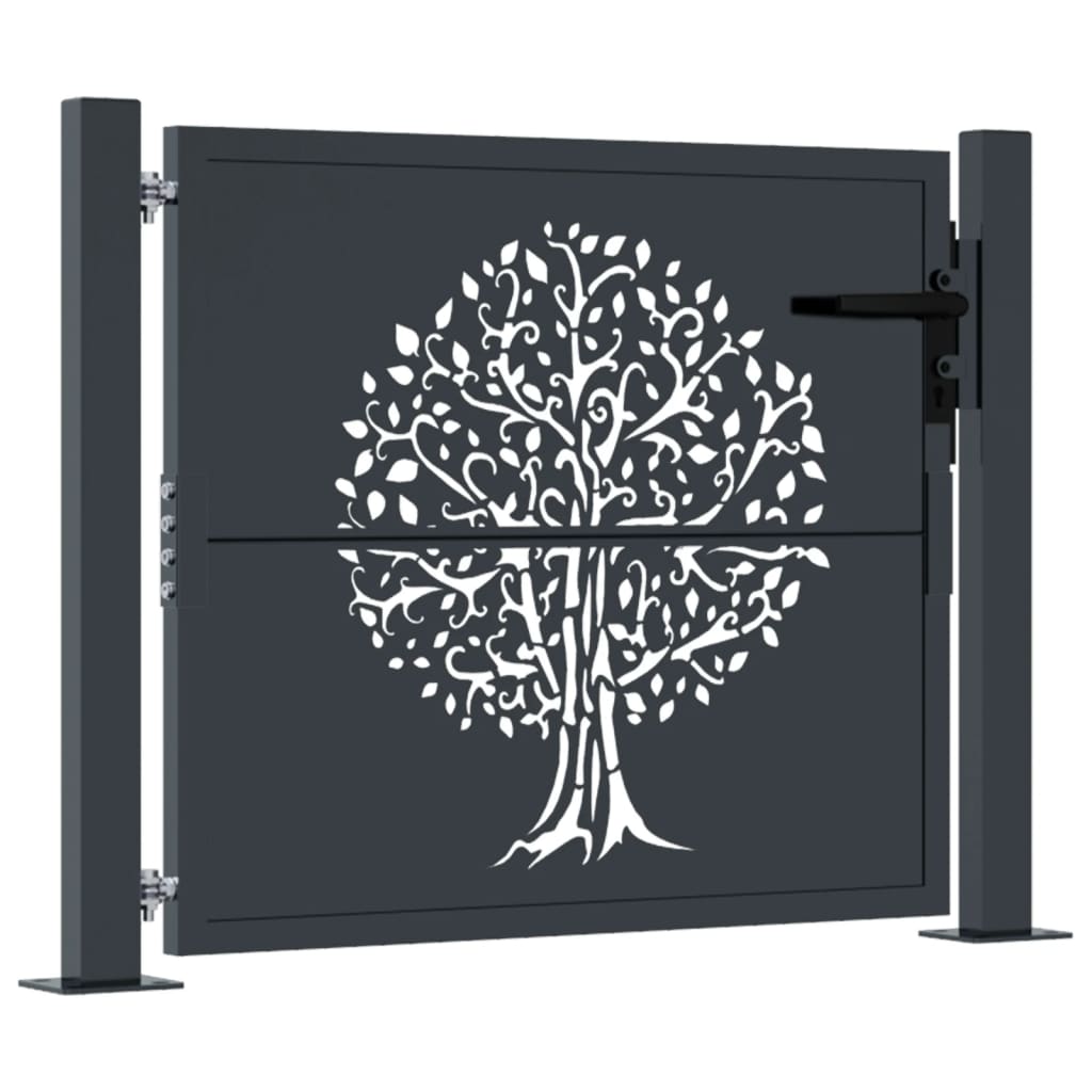 Cancello da giardino antracite 100x75 cm in acciaio con design ad albero