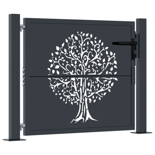 Cancello da giardino antracite 100x75 cm in acciaio con design ad albero