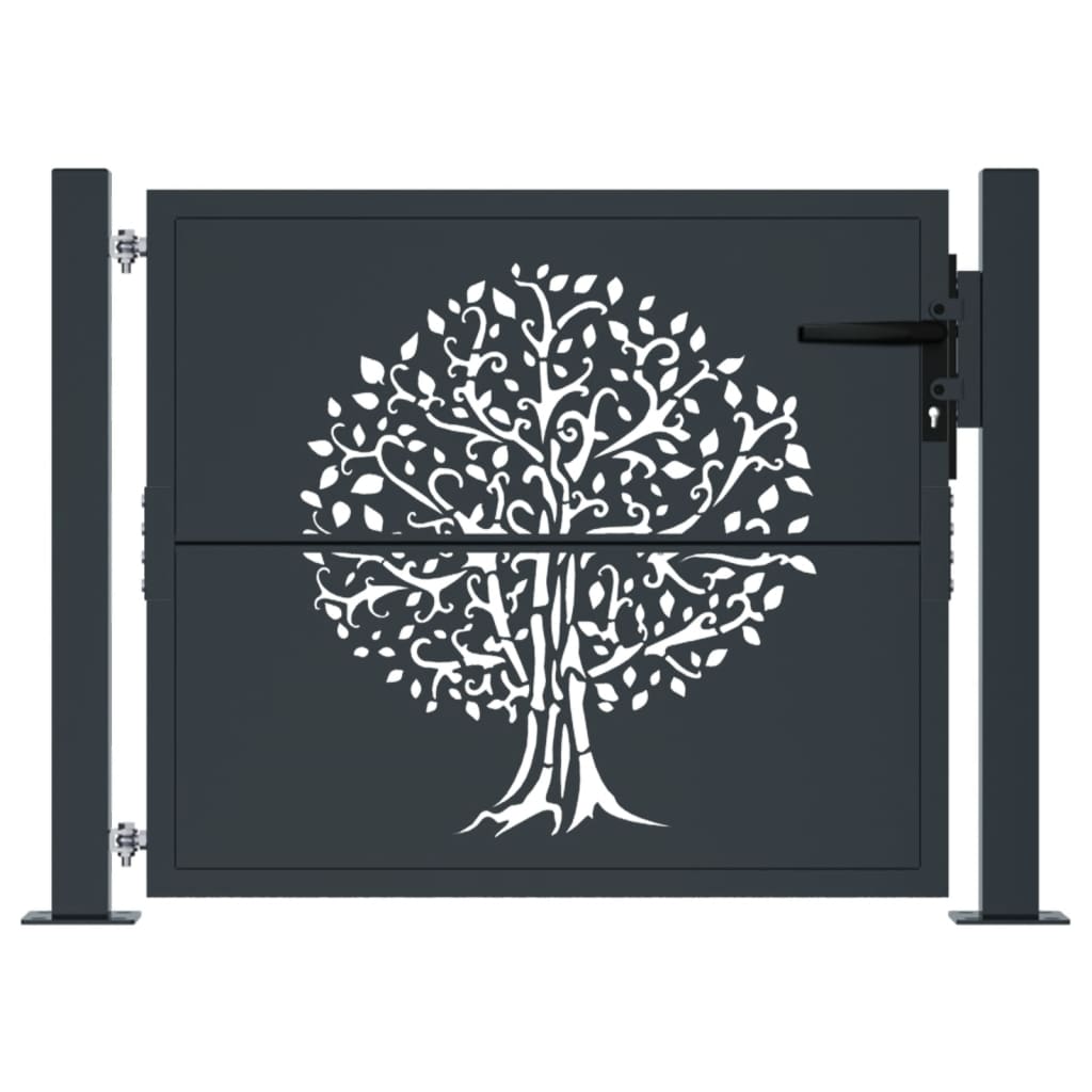 Cancello da giardino antracite 100x75 cm in acciaio con design ad albero