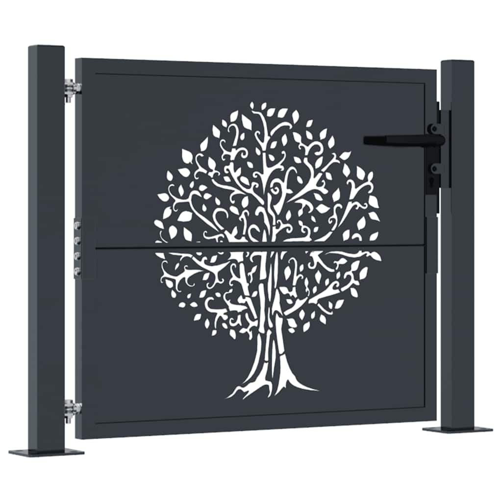 Cancello da giardino antracite 100x100 cm in acciaio con design ad albero