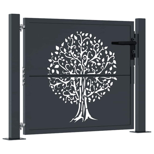 Cancello da giardino antracite 100x100 cm in acciaio con design ad albero