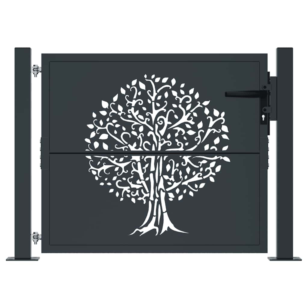 Cancello da giardino antracite 100x100 cm in acciaio con design ad albero