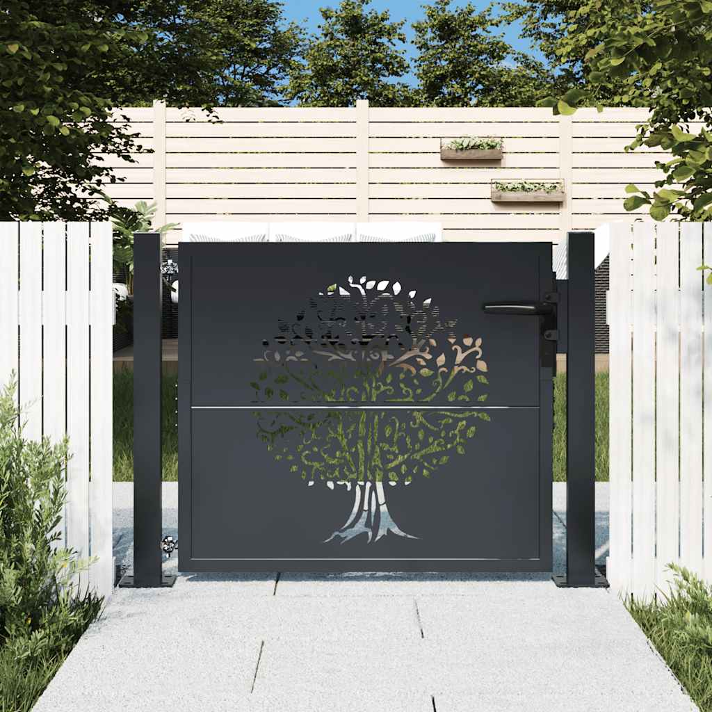 Cancello da giardino antracite 100x100 cm in acciaio con design ad albero