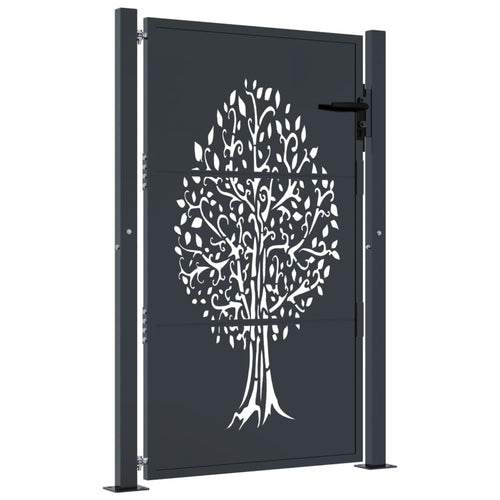 Cancello da giardino antracite 100x125 cm in acciaio con design ad albero