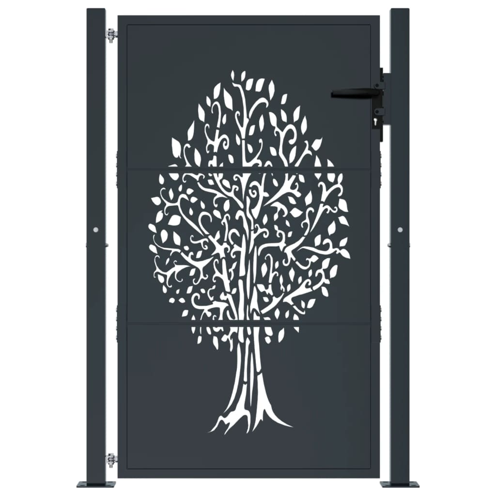 Cancello da giardino antracite 100x125 cm in acciaio con design ad albero