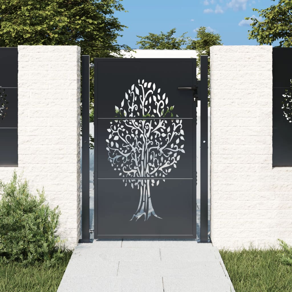 Cancello da giardino antracite 100x125 cm in acciaio con design ad albero