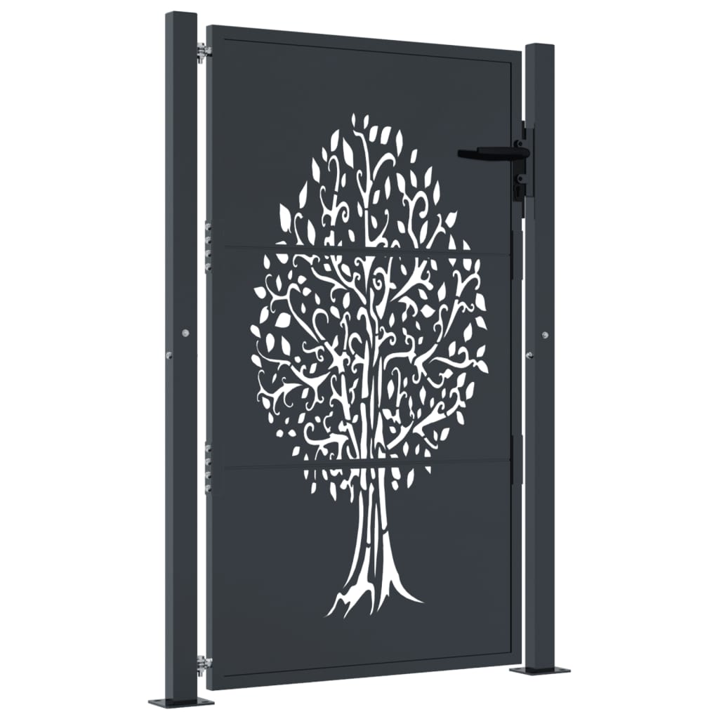 Cancello da giardino antracite 100x150 cm in acciaio con design ad albero