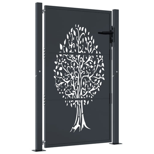 Cancello da giardino antracite 100x150 cm in acciaio con design ad albero
