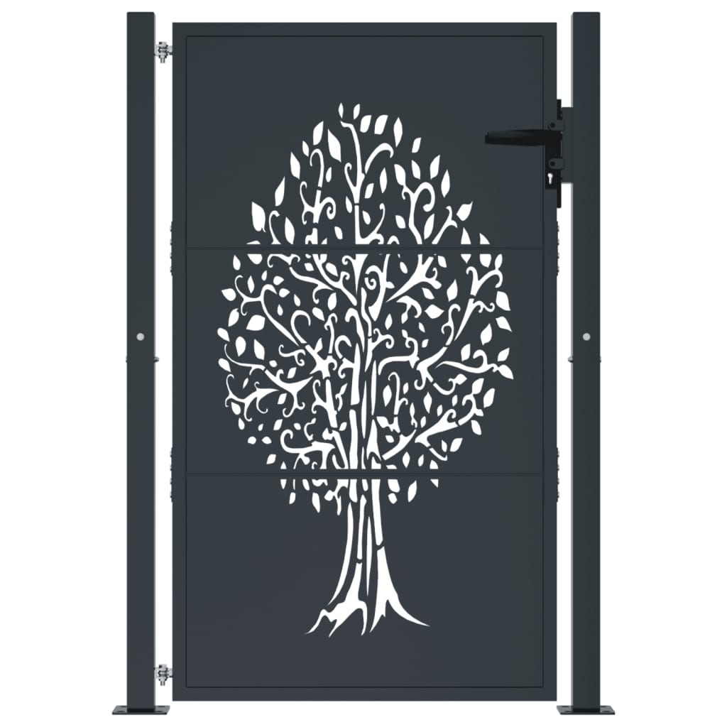 Cancello da giardino antracite 100x150 cm in acciaio con design ad albero