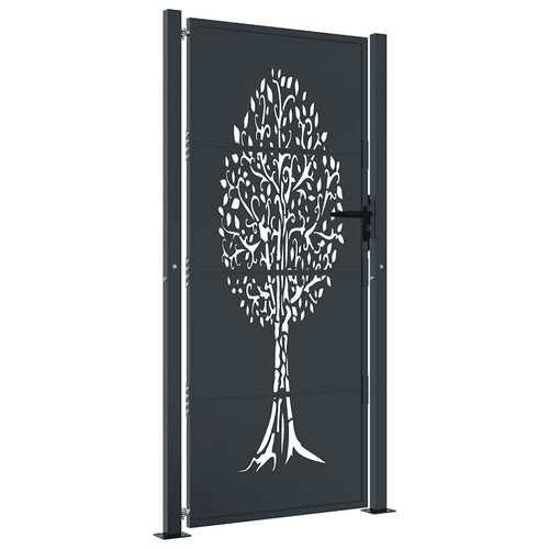 Cancello da giardino antracite 100x175 cm in acciaio con design ad albero