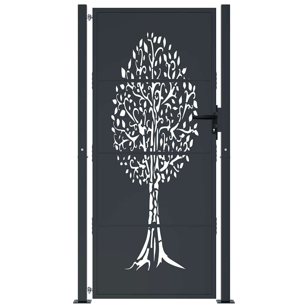 Cancello da giardino antracite 100x175 cm in acciaio con design ad albero