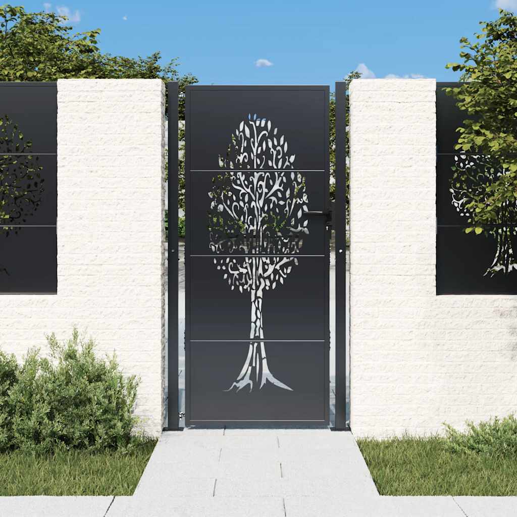 Cancello da giardino antracite 100x175 cm in acciaio con design ad albero