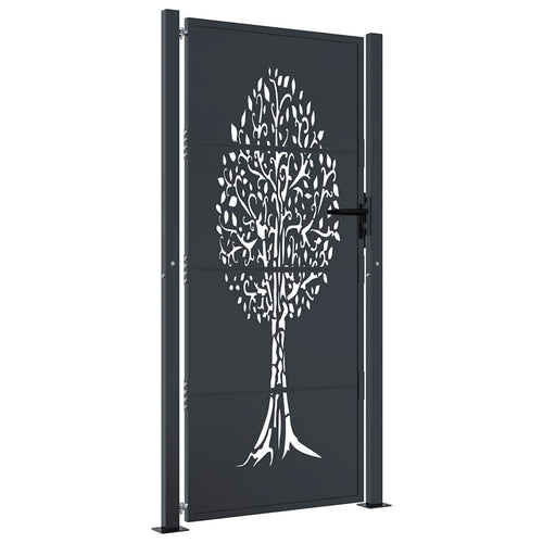 Cancello da giardino antracite 100x200 cm in acciaio con design ad albero