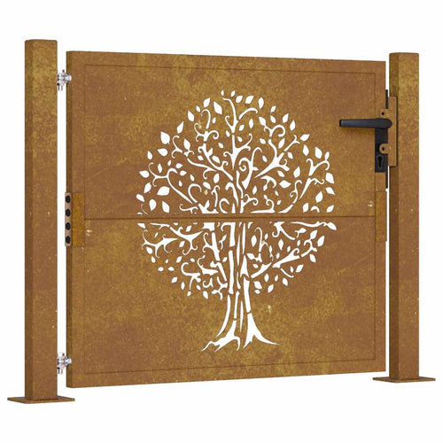 Cancello da giardino 100x100 cm in acciaio Corten con design ad albero