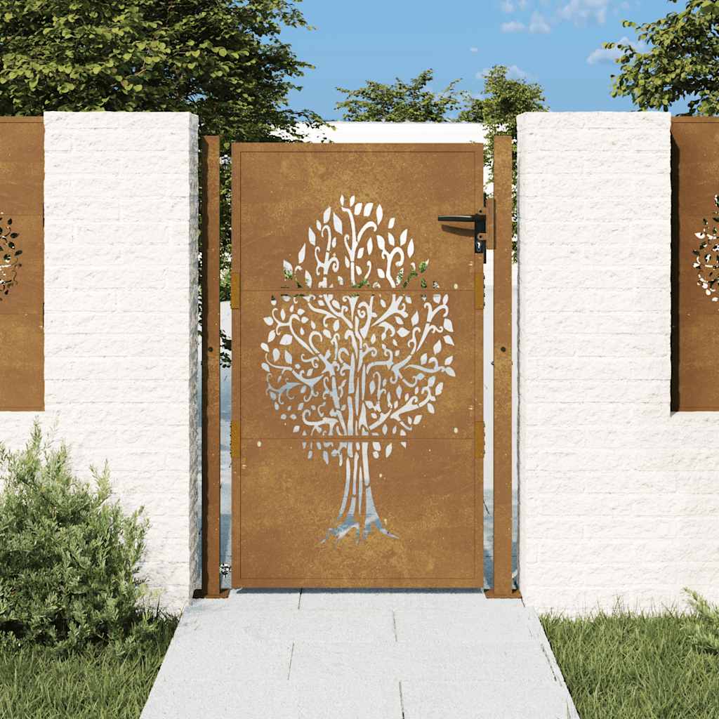 Cancello da giardino 100x150 cm in acciaio Corten con design ad albero