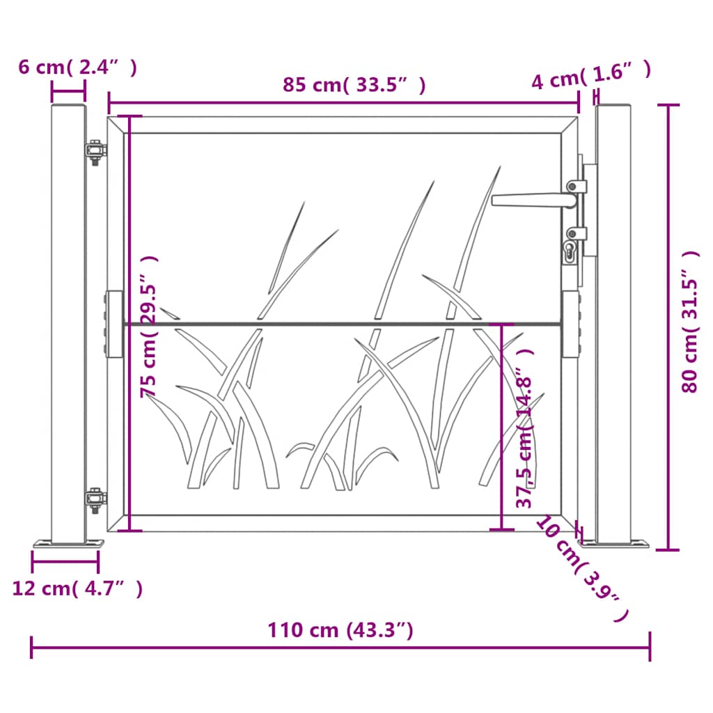 Cancello da giardino antracite 100x75 cm in acciaio con design geometrico
