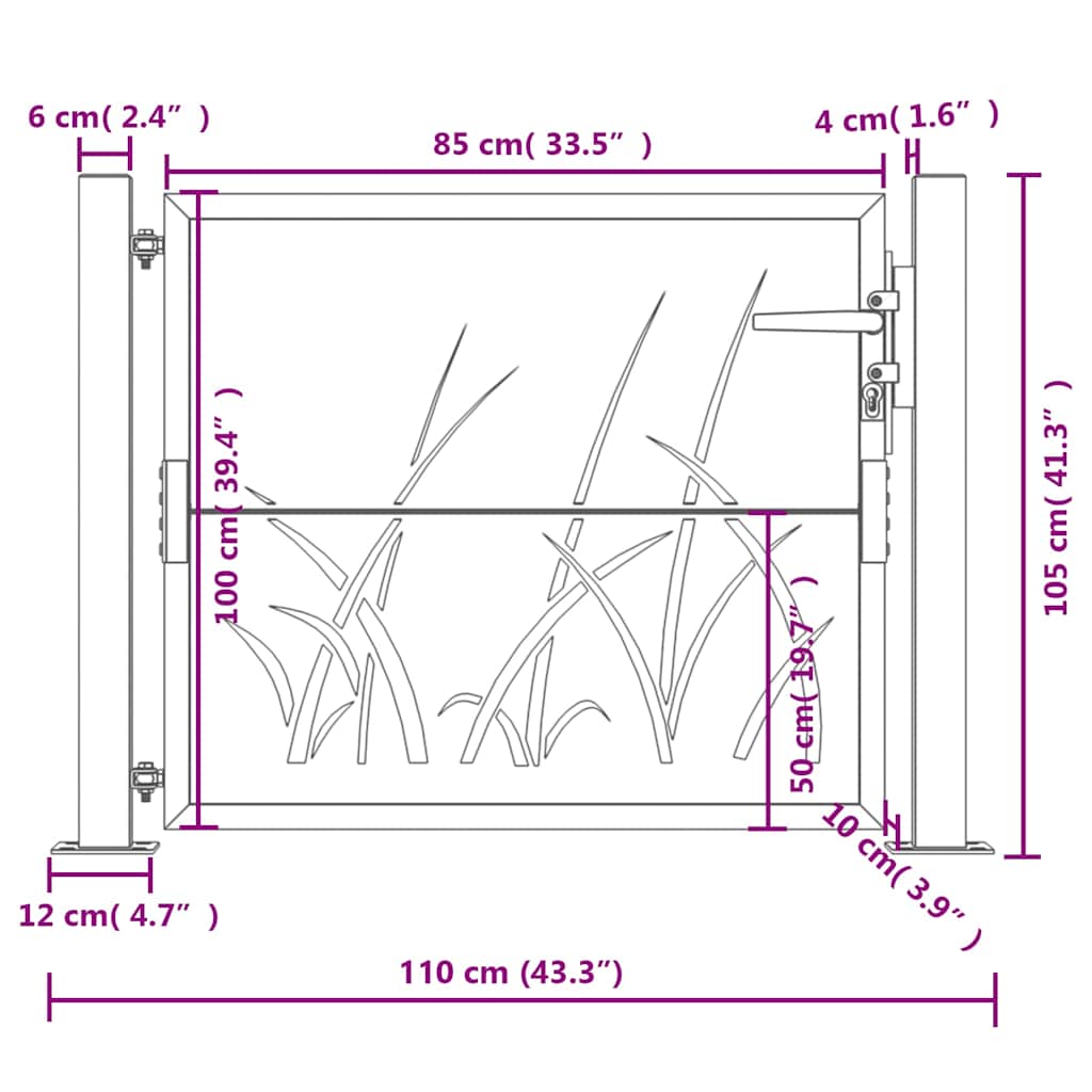 Cancello da giardino antracite 100x100 cm in acciaio con design laser