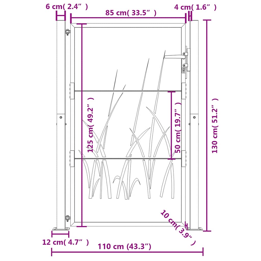 Cancello da giardino antracite 100x125 cm in acciaio con design tagliato al laser