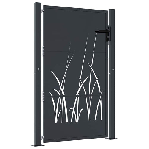 Cancello da giardino antracite 100x150 cm in acciaio design erba
