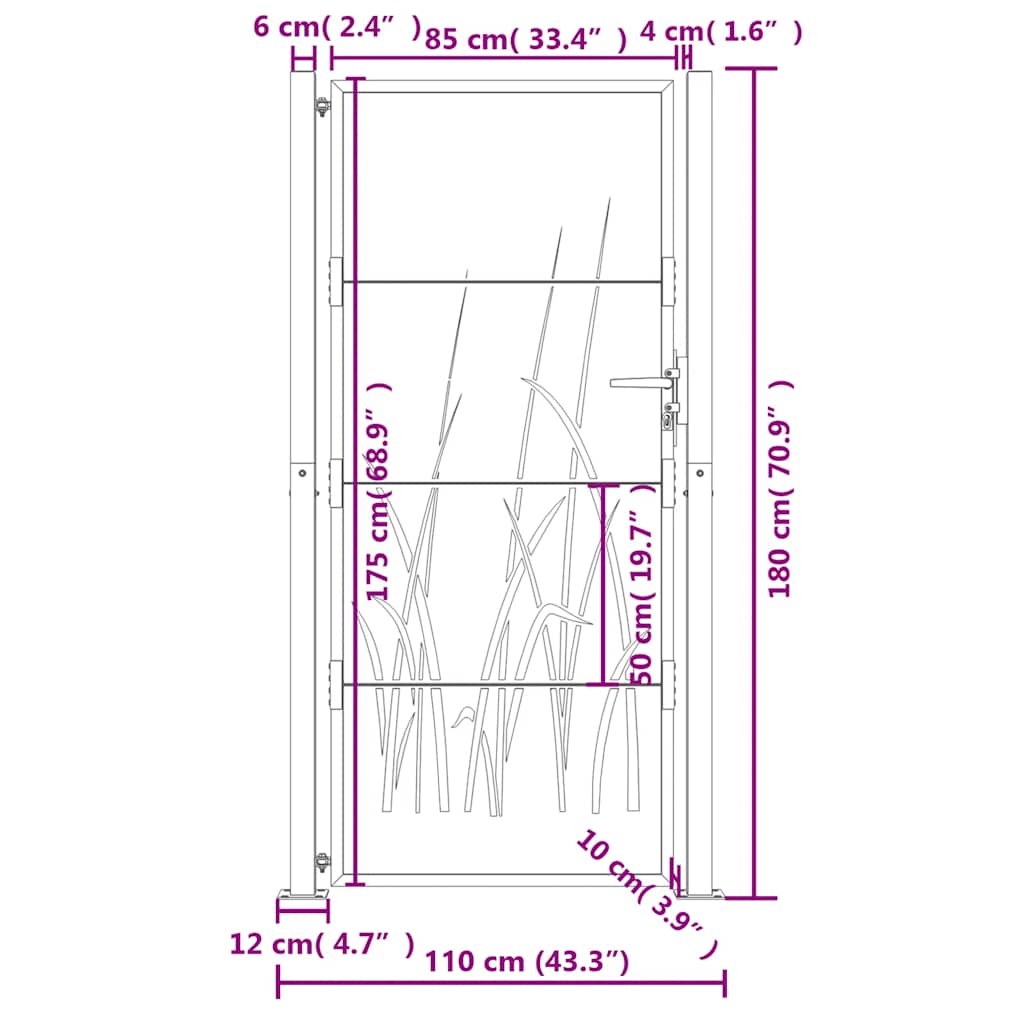 Cancello da giardino antracite 100x175 cm in acciaio con design tagliato al laser