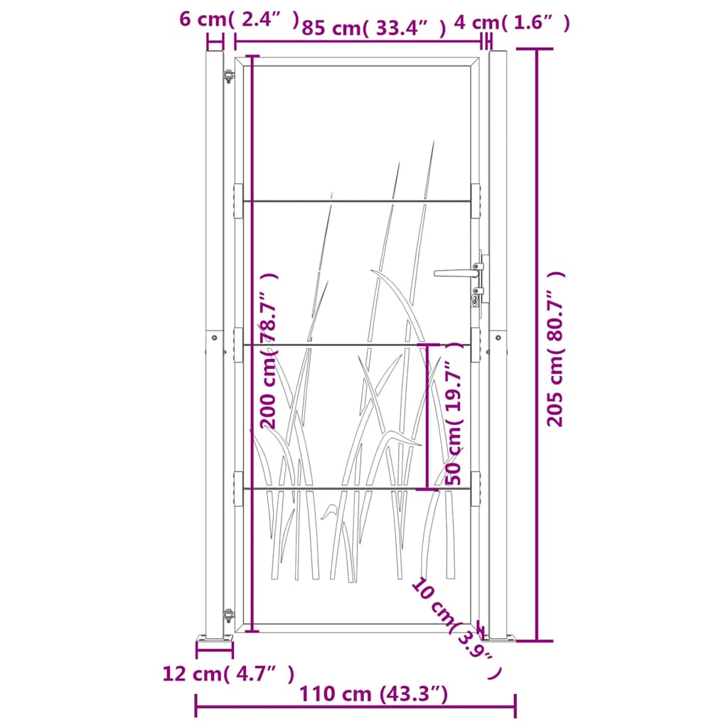 Cancello da giardino antracite 100x200 cm in acciaio con design tagliato al laser