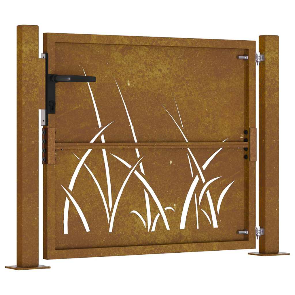 Cancello da giardino 100x75 cm in acciaio Corten con design erba