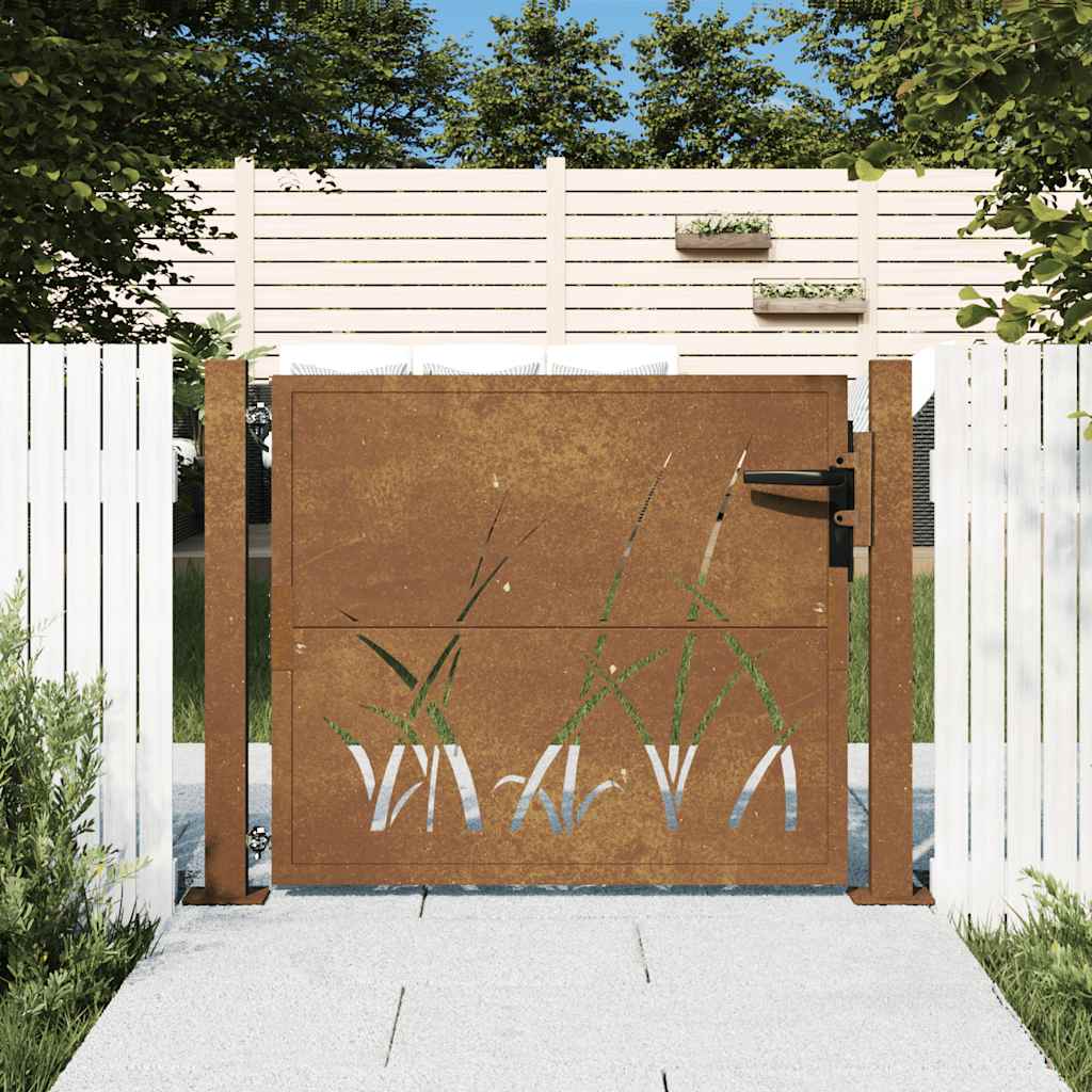 Cancello da giardino 100x75 cm in acciaio Corten con design erba