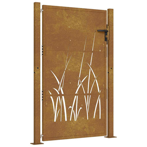 Cancello da giardino 100x125 cm in acciaio Corten con design erba