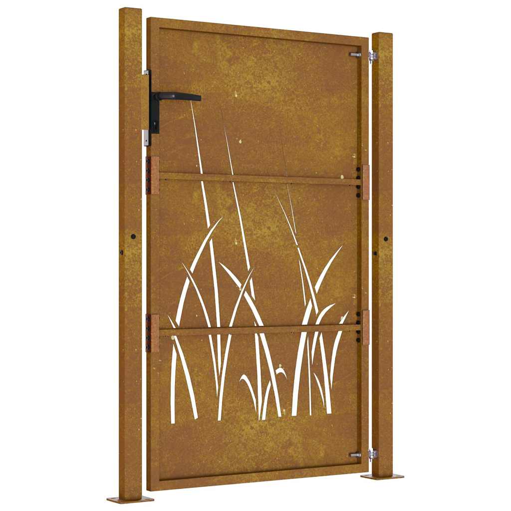 Cancello da giardino 100x125 cm in acciaio Corten con design erba