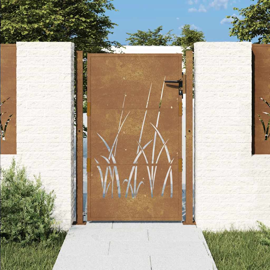 Cancello da giardino 100x150 cm in acciaio Corten con design erba