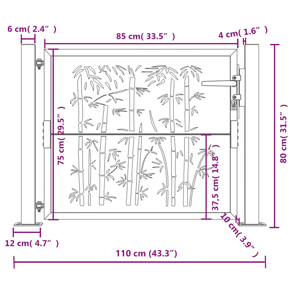 Cancello da giardino antracite 100x75 cm in acciaio e bambù