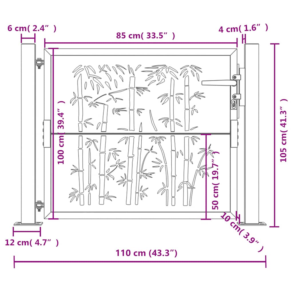 Cancello da giardino antracite 100x100 cm in acciaio zincato e bambù