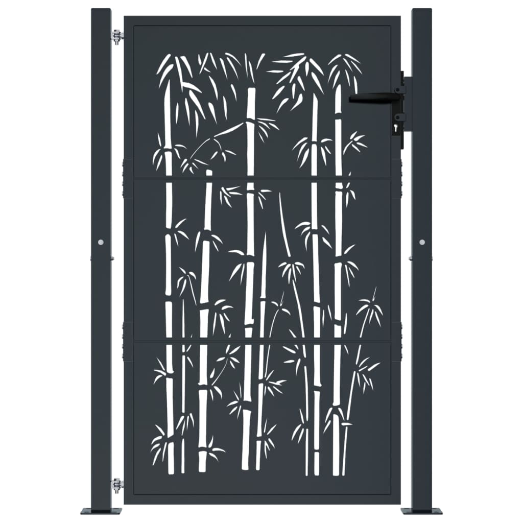 Cancello da giardino antracite 100x125 cm acciaio design bambù
