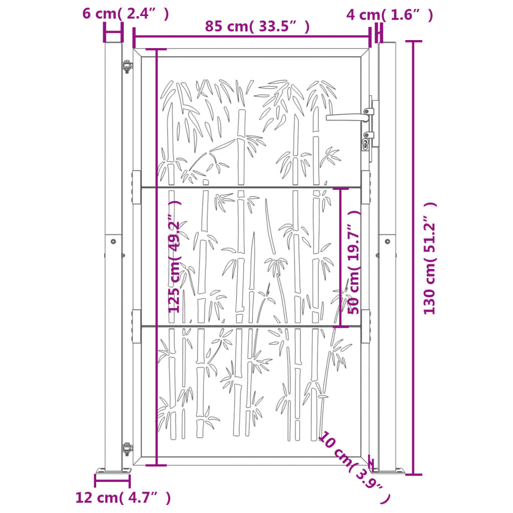 Cancello da giardino antracite 100x125 cm acciaio design bambù