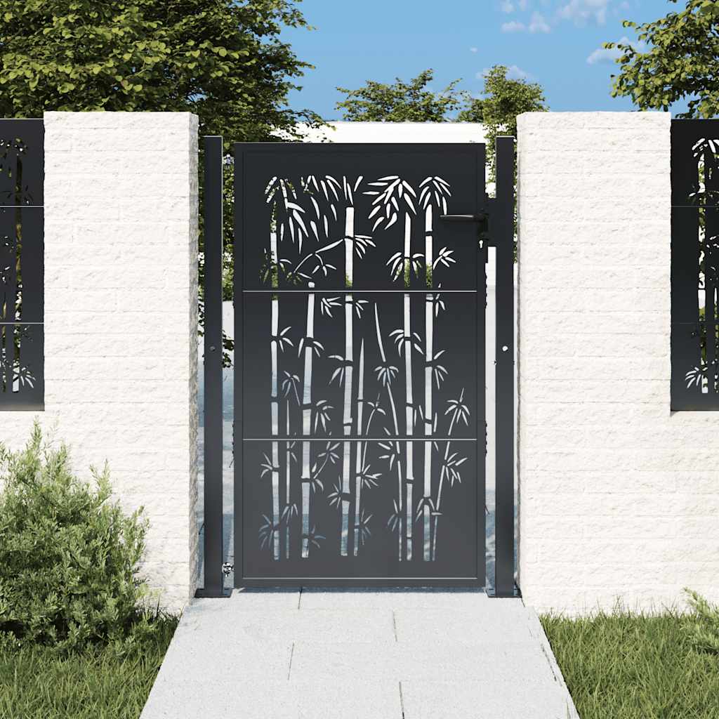 Cancello da giardino antracite 100x150 cm in acciaio zincato e bambù