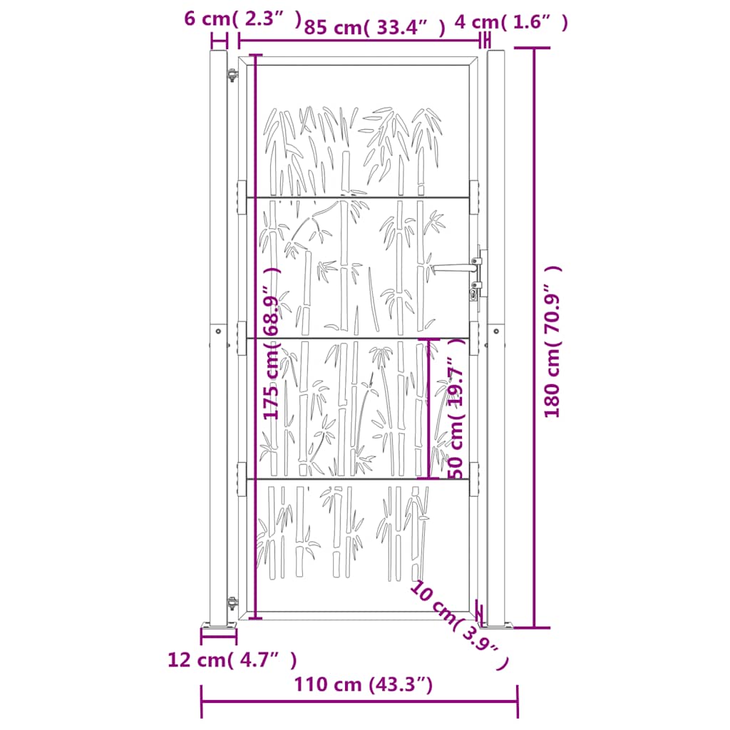 Cancello da giardino antracite 100x175 cm in acciaio e bambù