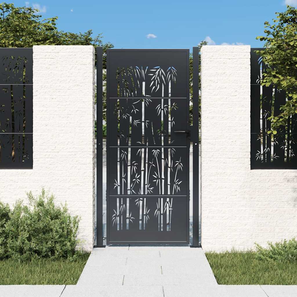 Cancello da giardino antracite 100x175 cm in acciaio e bambù
