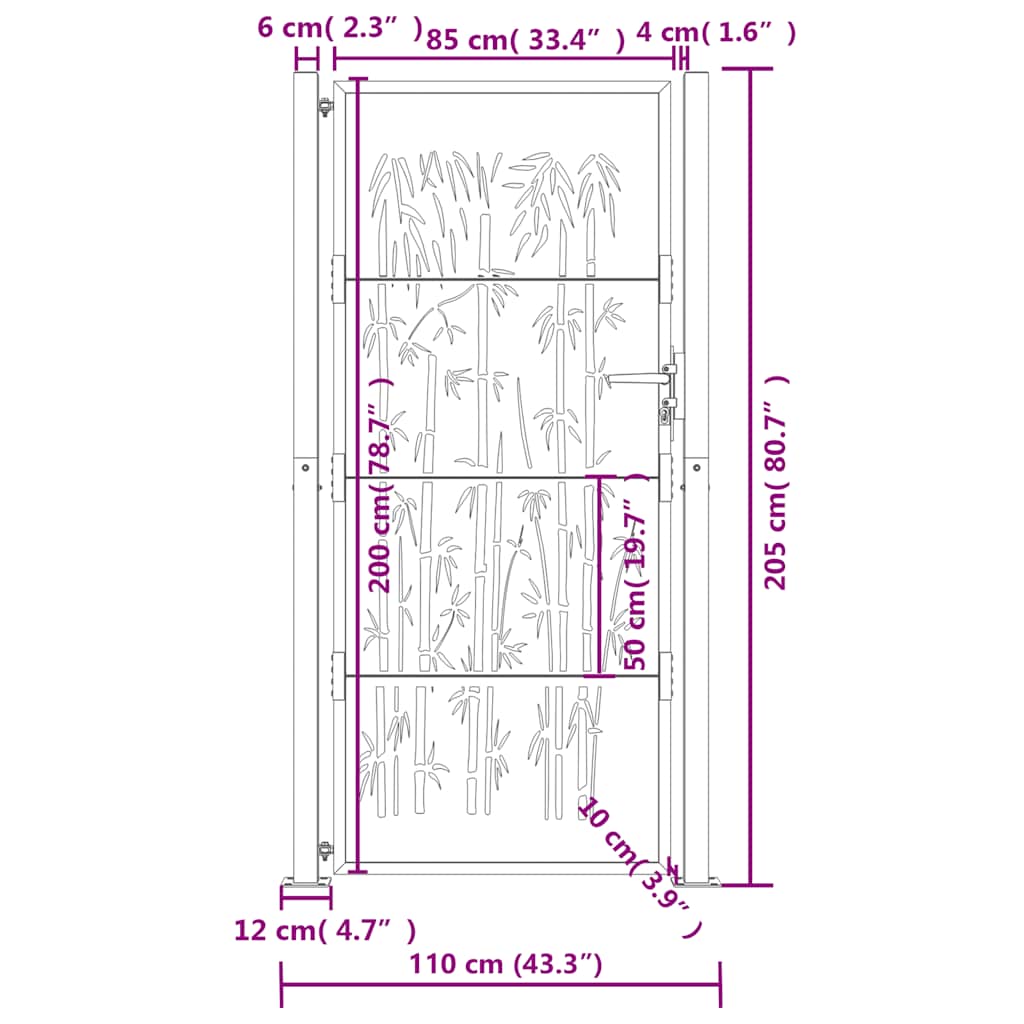 Cancello da giardino antracite 100x200 cm in acciaio e bambù
