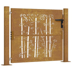 Cancello da giardino 100x75 cm in acciaio Corten con design in bambù