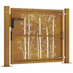 Cancello da giardino 100x75 cm in acciaio Corten con design in bambù