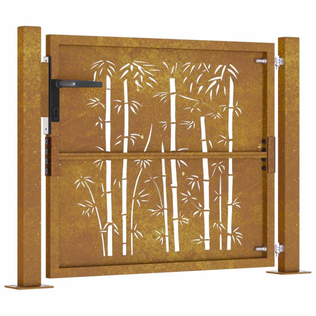 Cancello da giardino 100x75 cm in acciaio Corten con design in bambù